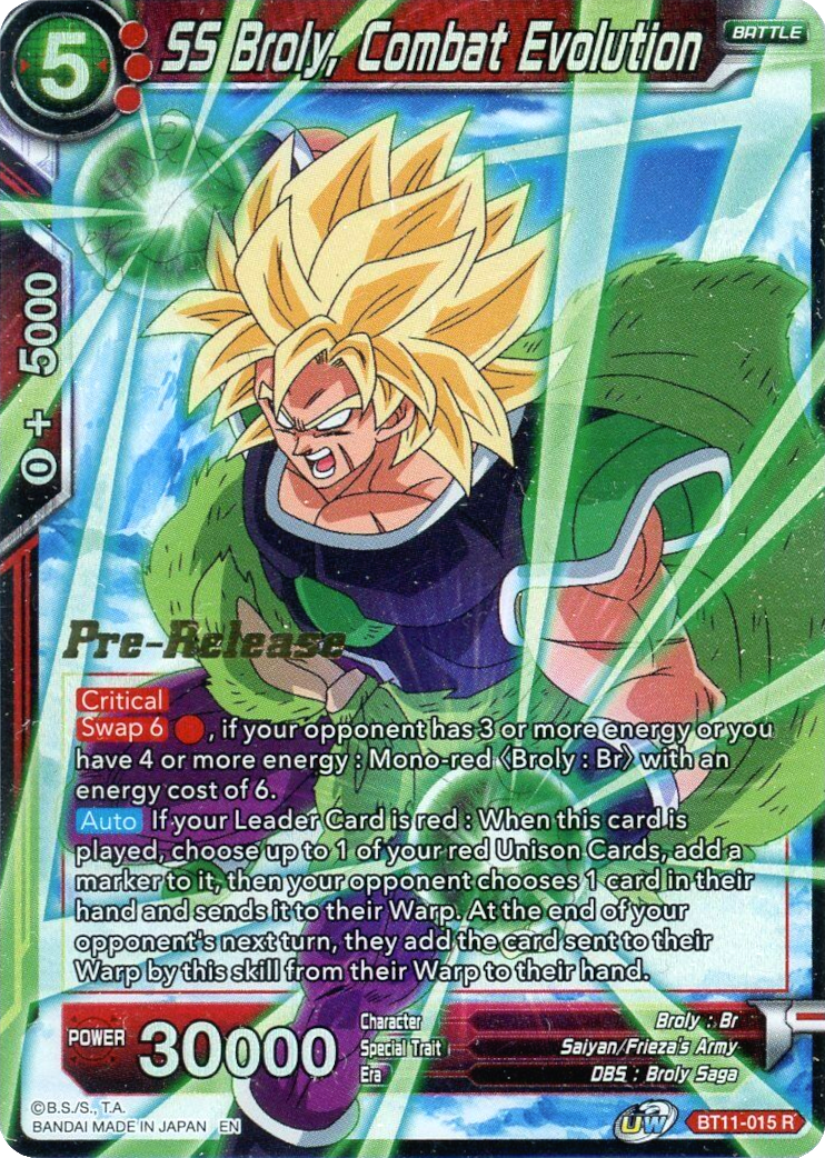 SS Broly, Combat Evolution (BT11-015) [Vermilion Bloodline Prerelease Promos] | Nerdhalla Games