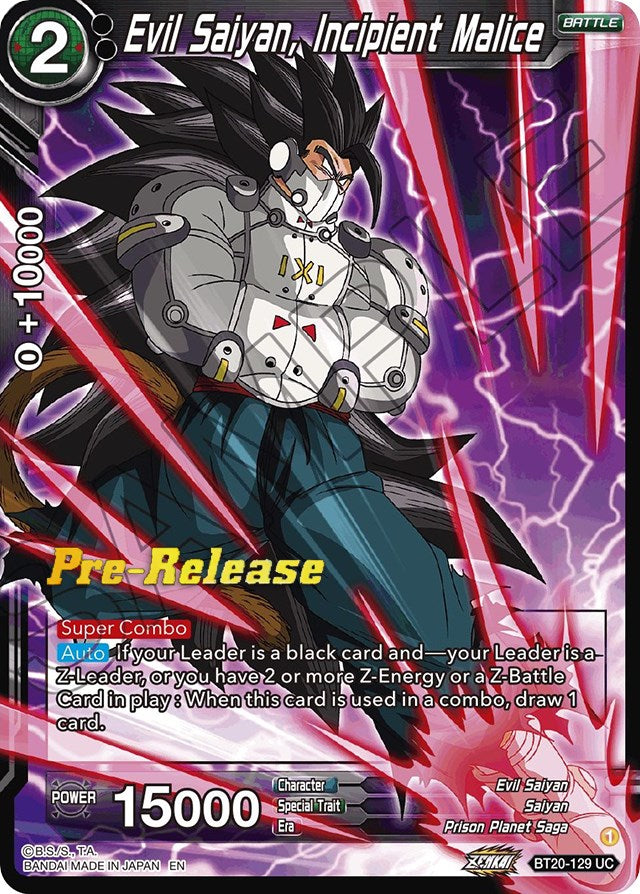 Evil Saiyan, Incipient Malice (BT20-129) [Power Absorbed Prerelease Promos] | Nerdhalla Games