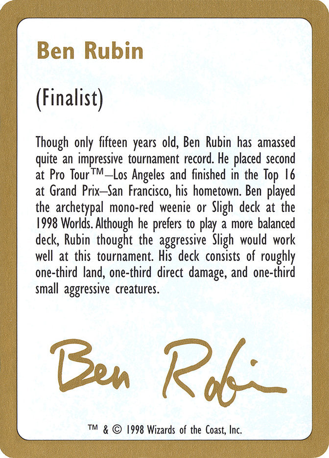 Ben Rubin Bio [World Championship Decks 1998] | Nerdhalla Games