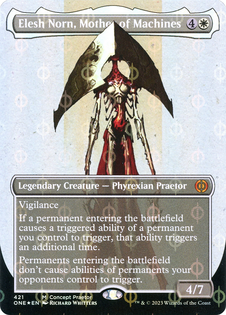 Elesh Norn, Mother of Machines (Borderless Concept Praetors Step-and-Compleat Foil) [Phyrexia: All Will Be One] | Nerdhalla Games