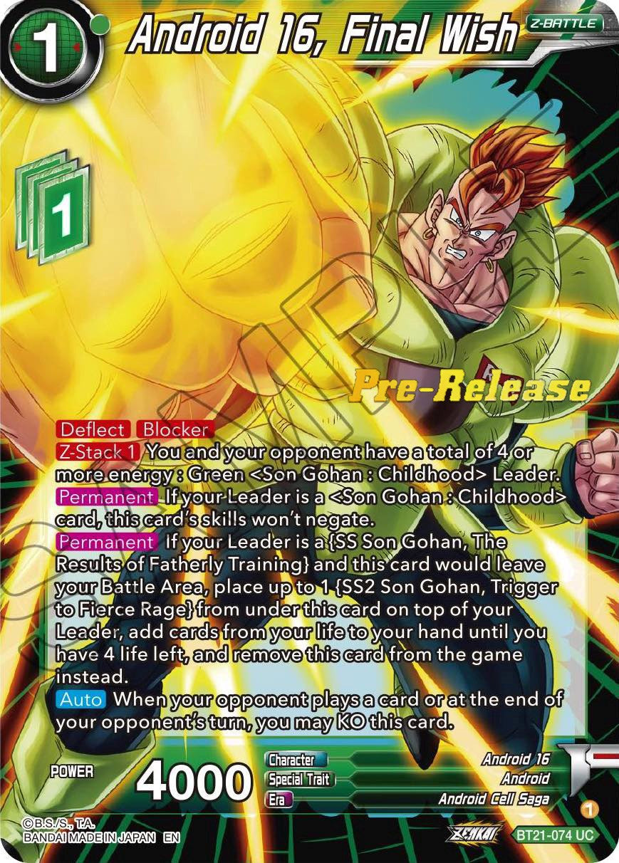 Android 16, Final Wish (BT21-074) [Wild Resurgence Pre-Release Cards] | Nerdhalla Games