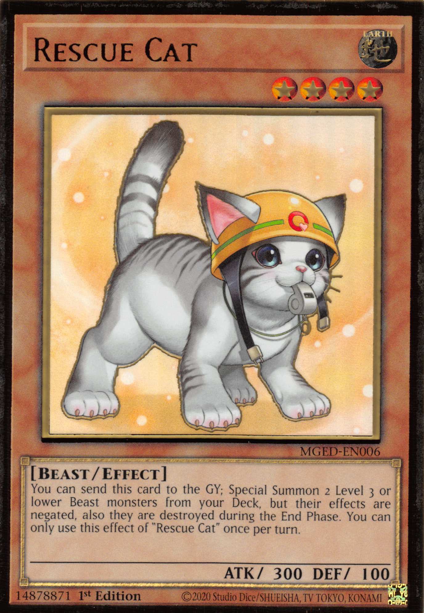 Rescue Cat (Alternate Art) [MGED-EN006] Gold Rare | Nerdhalla Games