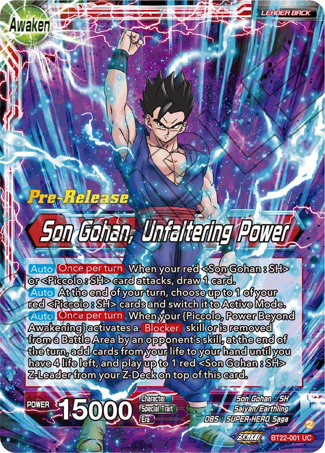 Son Gohan // Son Gohan, Unfaltering Power (BT22-001) [Critical Blow Prerelease Promos] | Nerdhalla Games