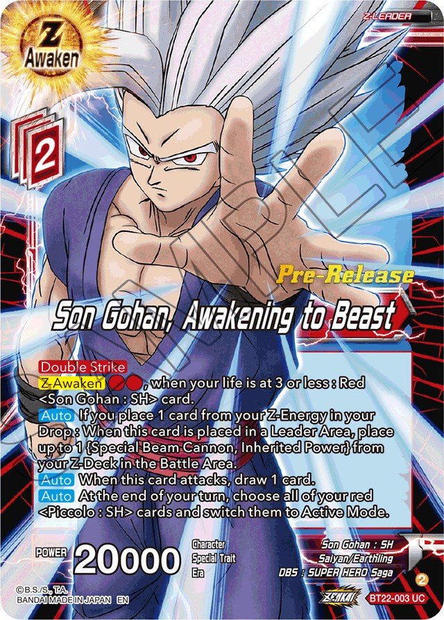 Son Gohan, Awakening to Beast (BT22-003) [Critical Blow Prerelease Promos] | Nerdhalla Games