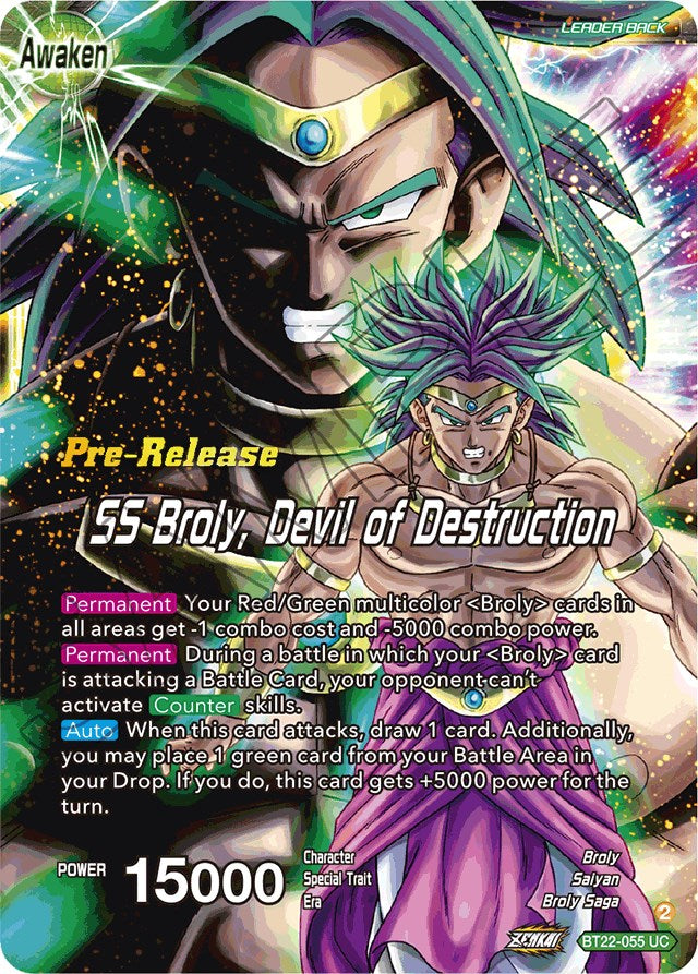 Broly & Paragus // SS Broly, Devil of Destruction (BT22-055) [Critical Blow Prerelease Promos] | Nerdhalla Games