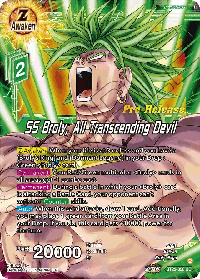 SS Broly, All-Transcending Devil (BT22-056) [Critical Blow Prerelease Promos] | Nerdhalla Games