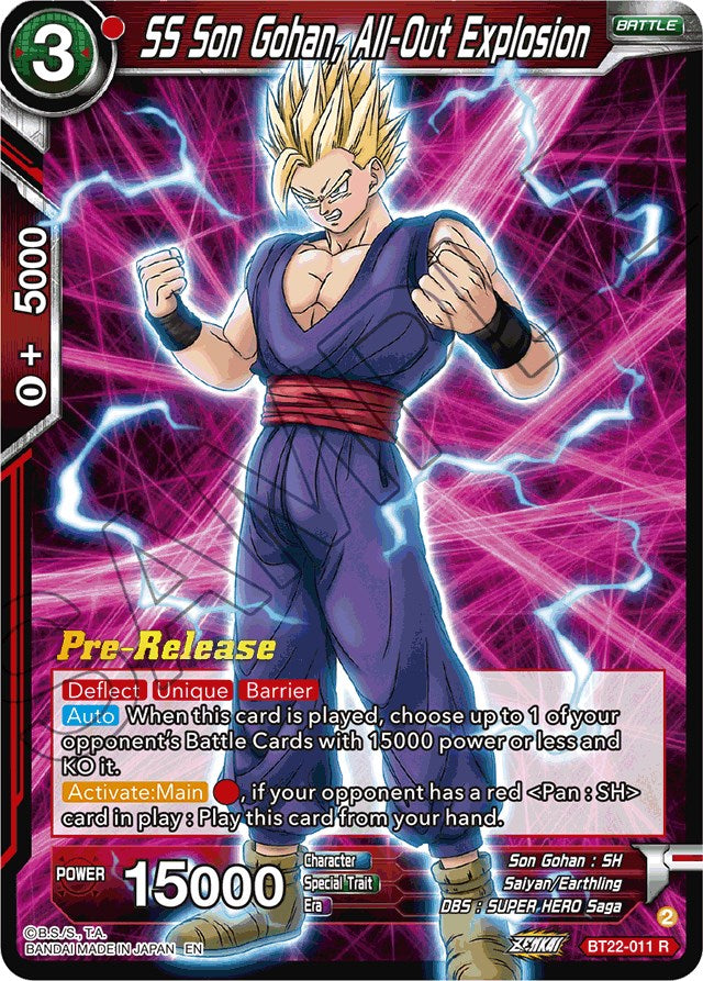 SS Son Gohan, All-Out Explosion (BT22-011) [Critical Blow Prerelease Promos] | Nerdhalla Games