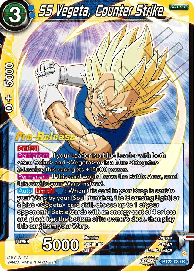 SS Vegeta, Counter Strike (BT22-039) [Critical Blow Prerelease Promos] | Nerdhalla Games