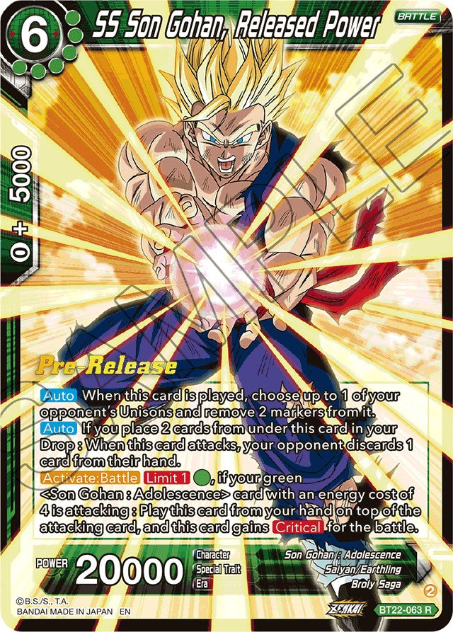 SS Son Gohan, Released Power (BT22-063) [Critical Blow Prerelease Promos] | Nerdhalla Games