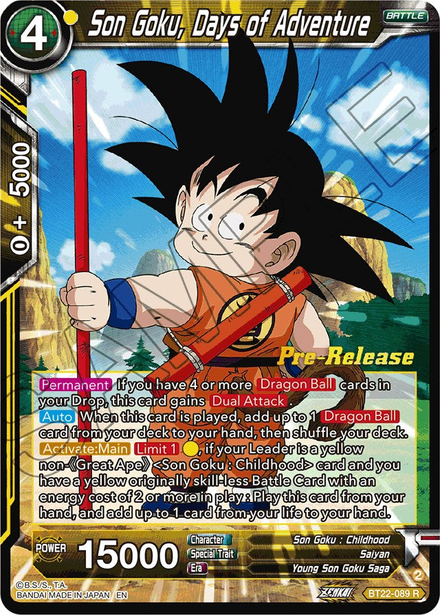 Son Goku, Days of Adventure (BT22-089) [Critical Blow Prerelease Promos] | Nerdhalla Games