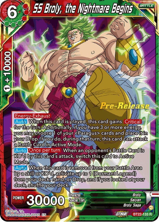 SS Broly, the Nightmare Begins (BT22-133) [Critical Blow Prerelease Promos] | Nerdhalla Games