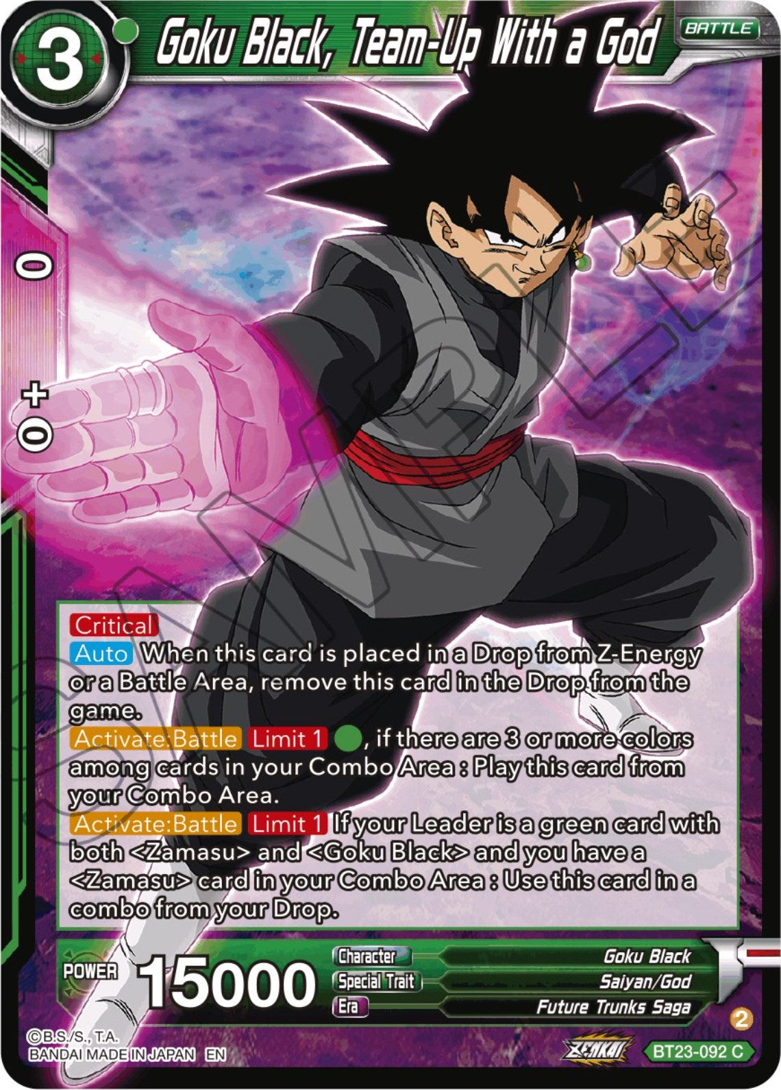 Goku Black, Team-Up With a God (BT23-092) [Perfect Combination] | Nerdhalla Games