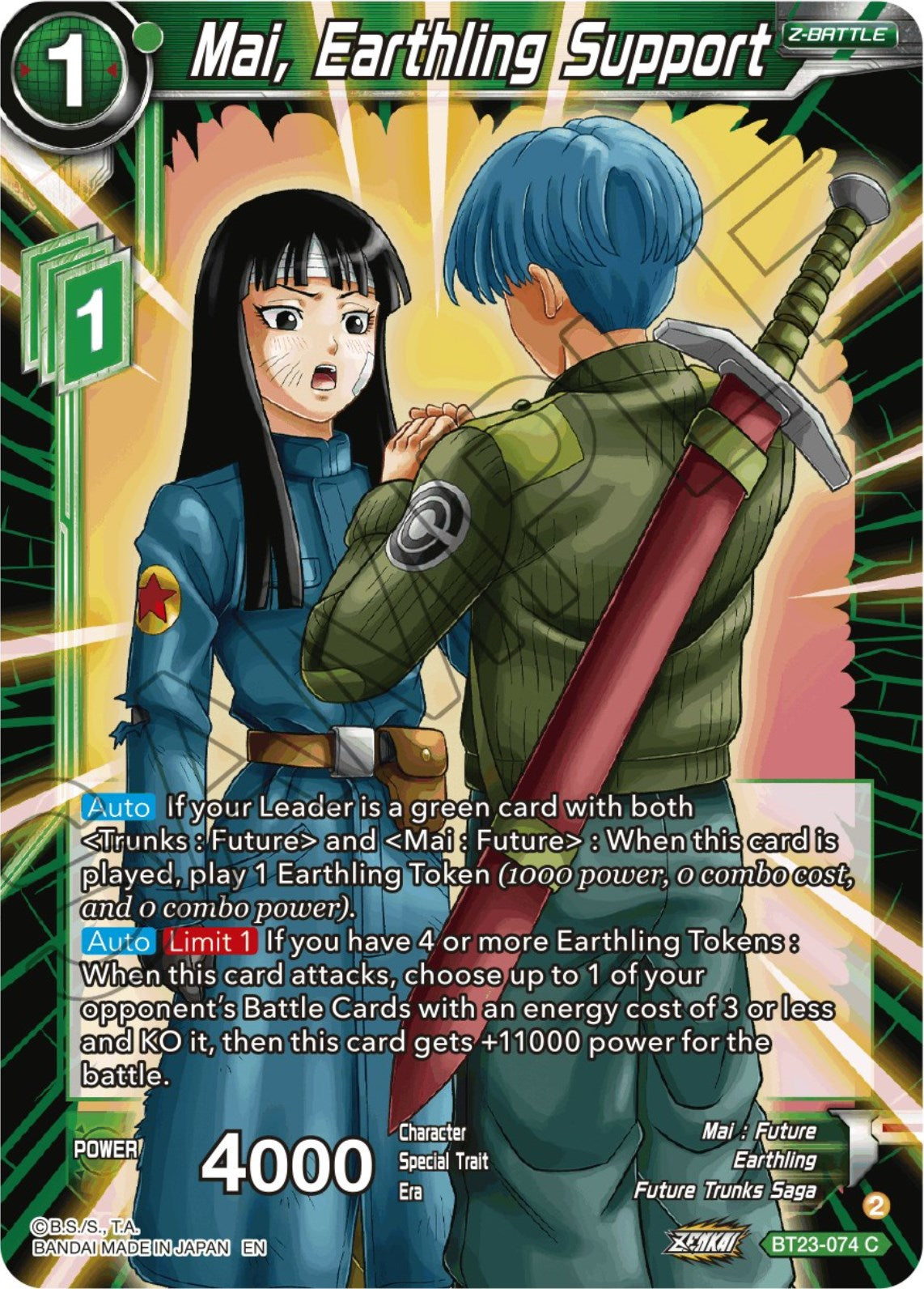 Mai, Earthling Support (BT23-074) [Perfect Combination] | Nerdhalla Games