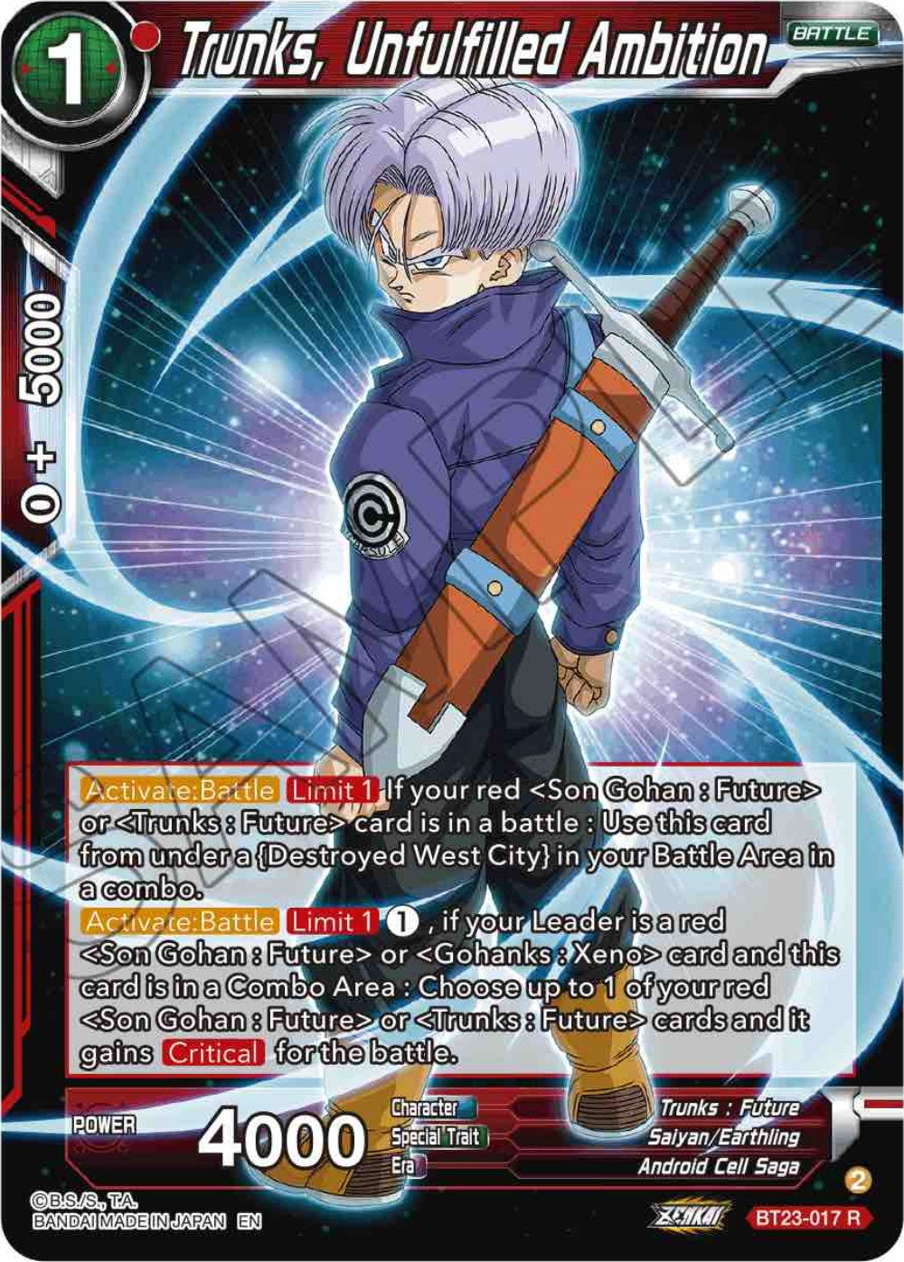 Trunks, Unfulfilled Ambition (BT23-017) [Perfect Combination] | Nerdhalla Games