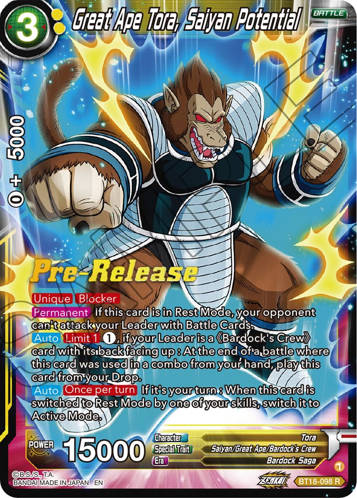 Great Ape Tora, Saiyan Potential (BT18-098) [Dawn of the Z-Legends Prerelease Promos] | Nerdhalla Games