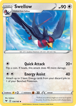 Swellow (134/185) [Sword & Shield: Vivid Voltage] | Nerdhalla Games