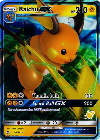 Raichu GX (20/68) (Pikachu Stamp #60) [Battle Academy 2020] | Nerdhalla Games