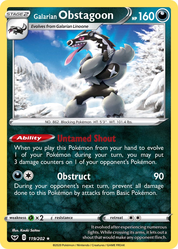 Galarian Obstagoon (119/202) (Theme Deck Exclusive) [Sword & Shield: Base Set] | Nerdhalla Games