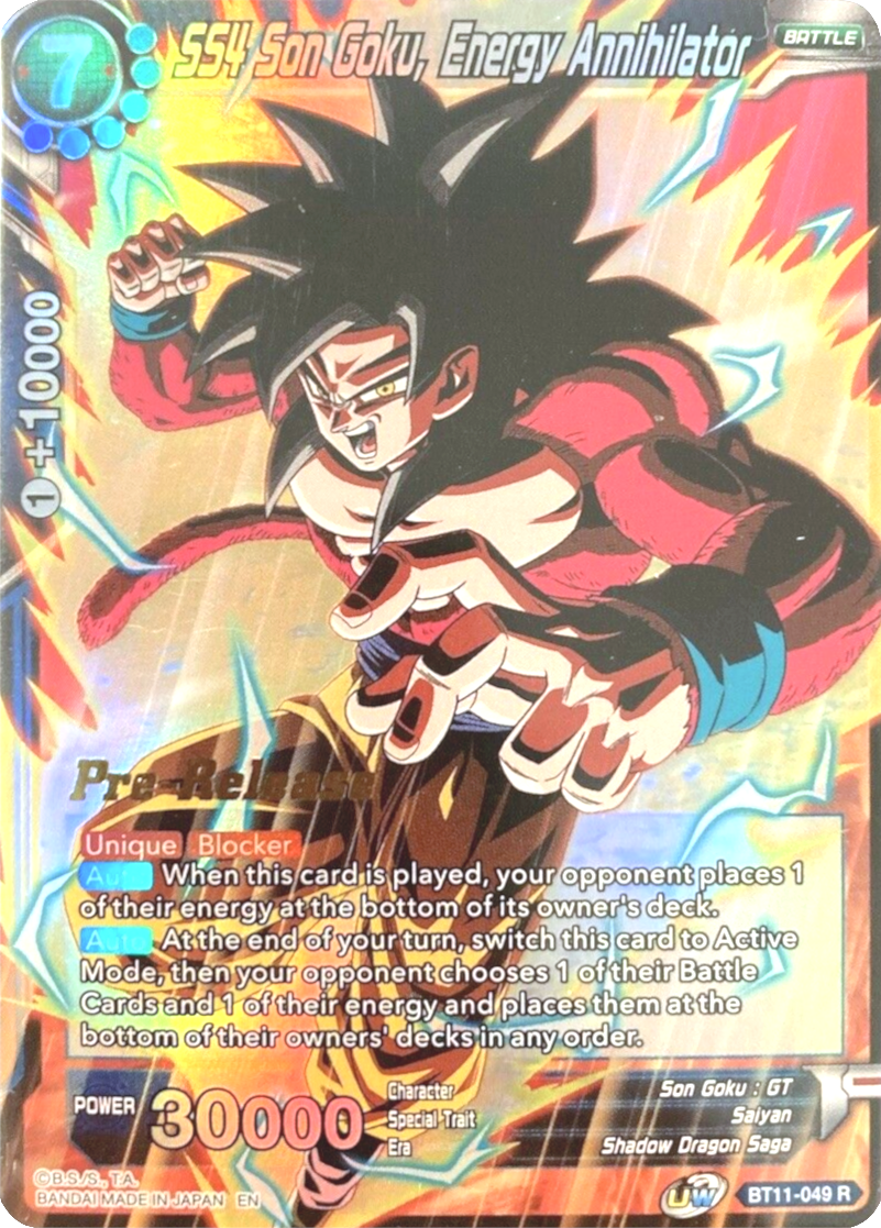 SS4 Son Goku, Energy Annihilator (BT11-049) [Vermilion Bloodline Prerelease Promos] | Nerdhalla Games