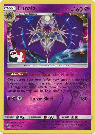 Lunala (102/236) (Pokemon Club Special Print) [Sun & Moon: Cosmic Eclipse] | Nerdhalla Games