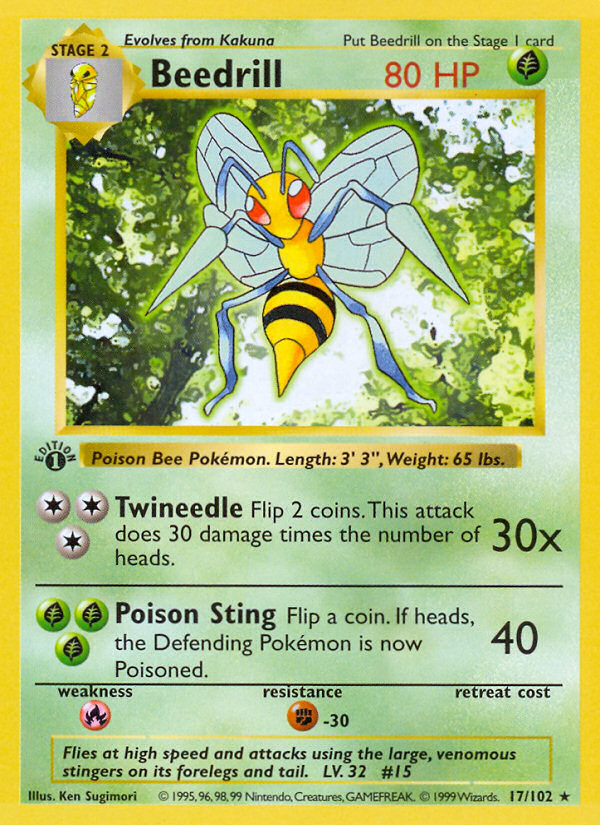 Beedrill (17/102) (Shadowless) [Base Set 1st Edition] | Nerdhalla Games