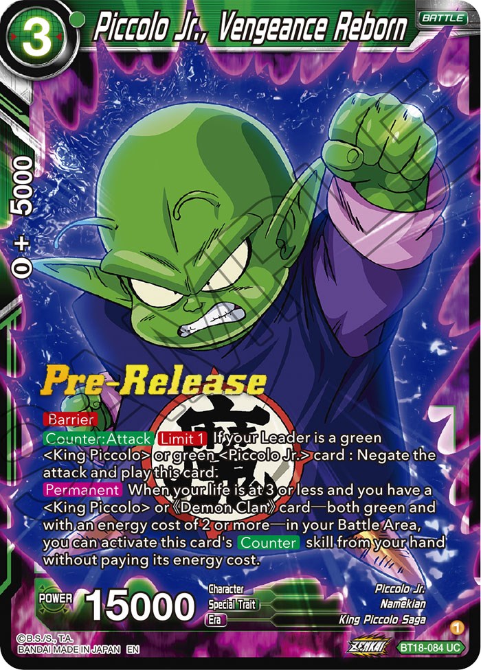 Piccolo Jr., Vengeance Reborn (BT18-084) [Dawn of the Z-Legends Prerelease Promos] | Nerdhalla Games