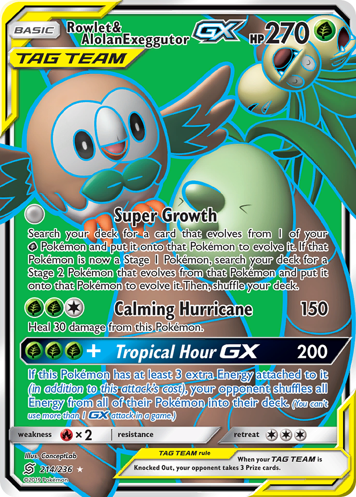 Rowlet & Alolan Exeggutor GX (214/236) [Sun & Moon: Unified Minds] | Nerdhalla Games