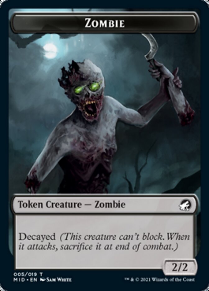 Zombie (005) // Wrenn and Seven Emblem Double-sided Token [Innistrad: Midnight Hunt Tokens] | Nerdhalla Games