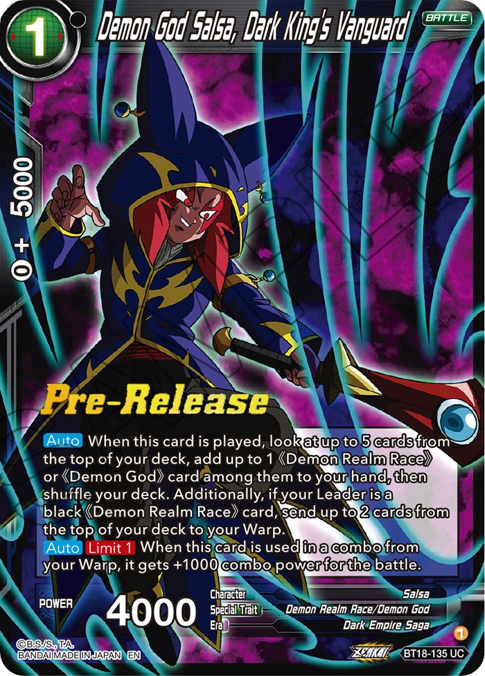 Demon God Salsa, Dark King's Vanguard (BT18-135) [Dawn of the Z-Legends Prerelease Promos] | Nerdhalla Games