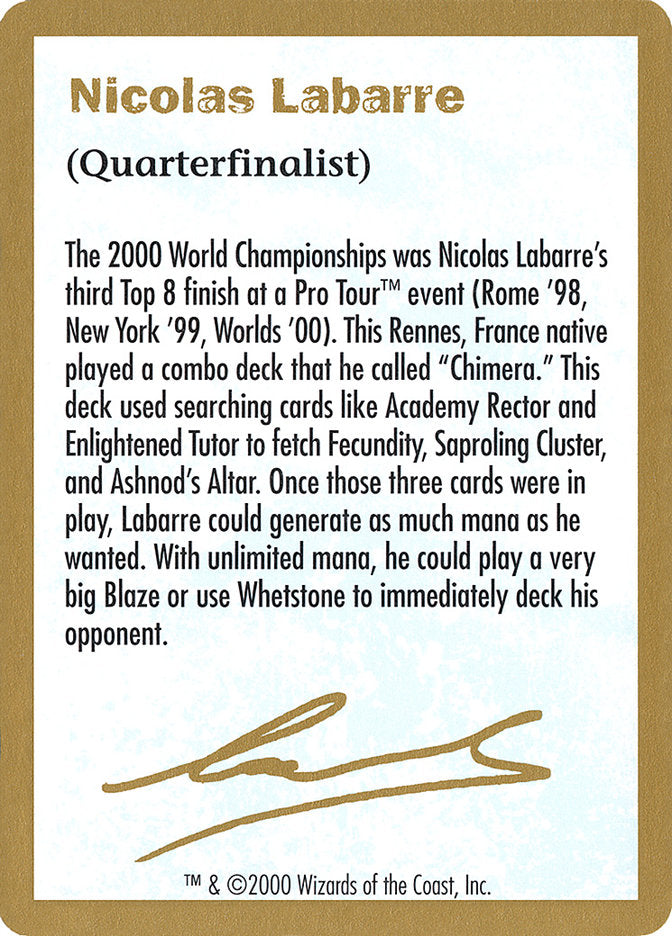 Nicolas Labarre Bio [World Championship Decks 2000] | Nerdhalla Games