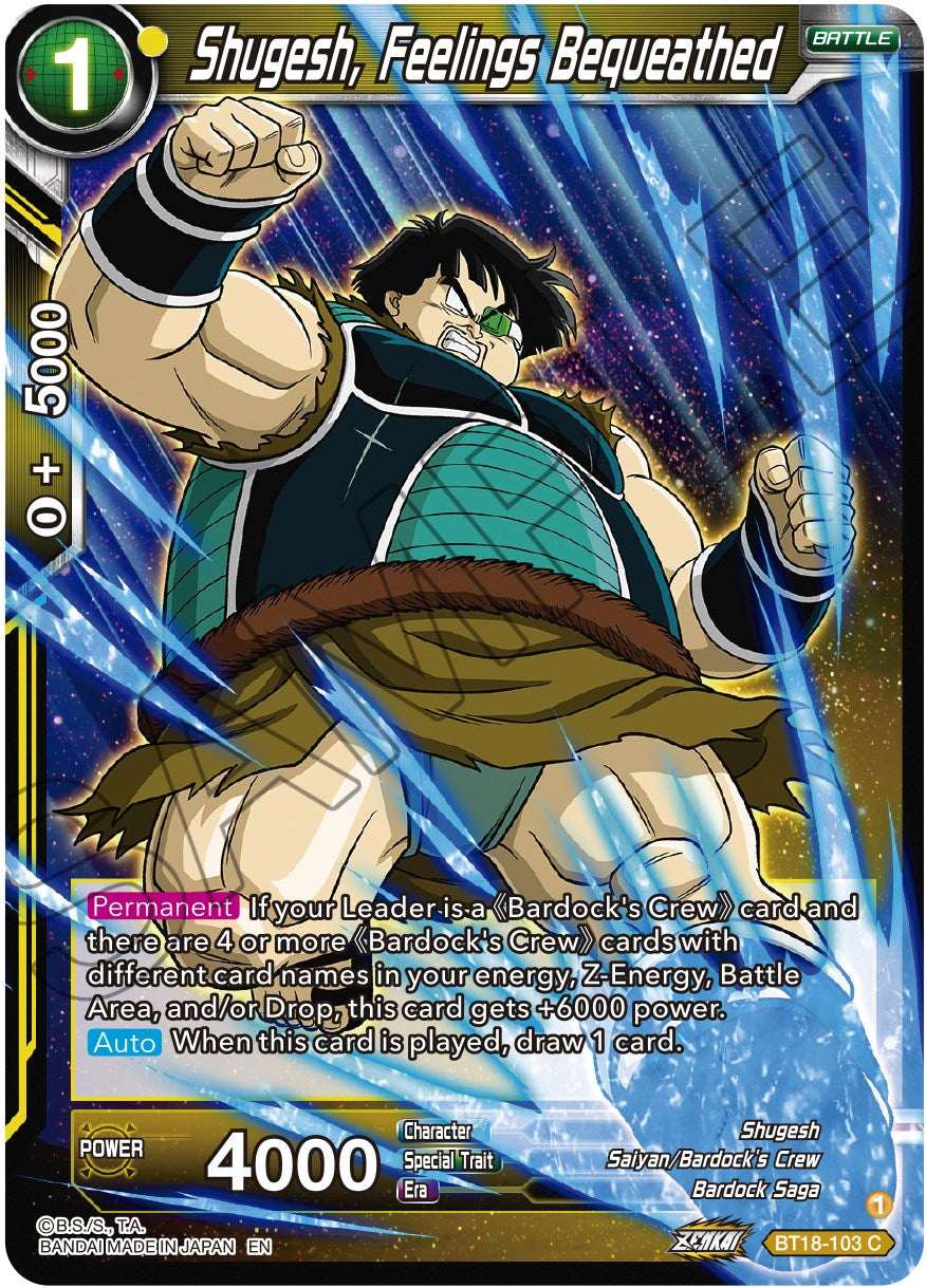 Shugesh, Feelings Bequeathed (BT18-103) [Dawn of the Z-Legends] | Nerdhalla Games