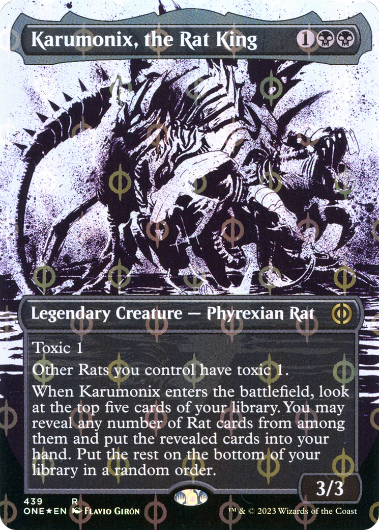 Karumonix, the Rat King (Borderless Ichor Step-and-Compleat Foil) [Phyrexia: All Will Be One] | Nerdhalla Games