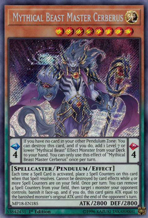 Mythical Beast Master Cerberus [MP18-EN185] Secret Rare | Nerdhalla Games