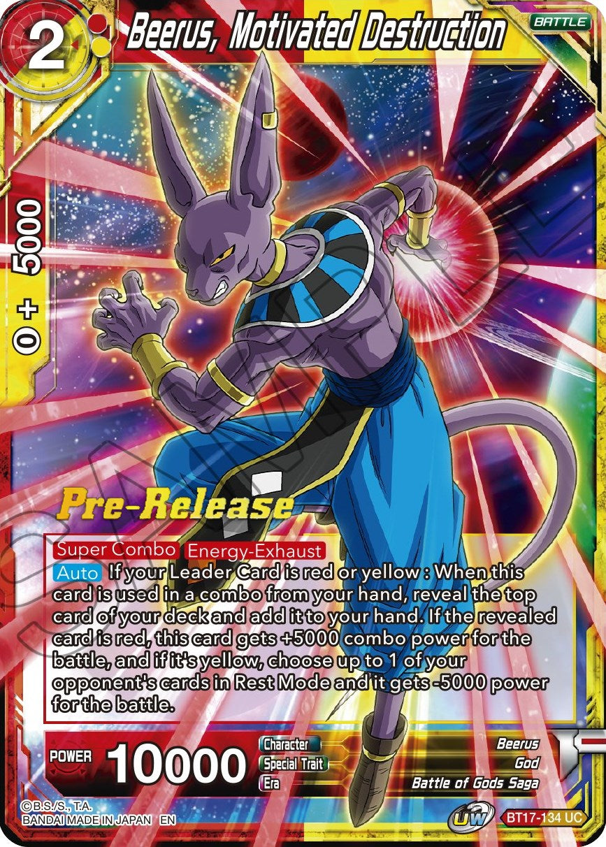 Beerus, Motivated Destruction (BT17-134) [Ultimate Squad Prerelease Promos] | Nerdhalla Games