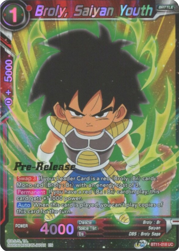 Broly, Saiyan Youth (BT11-018) [Vermilion Bloodline Prerelease Promos] | Nerdhalla Games