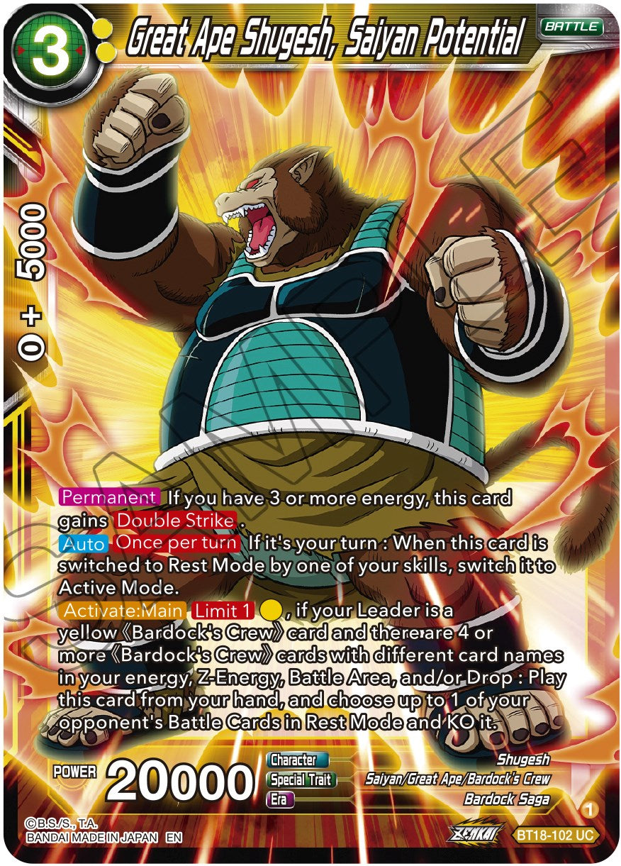 Great Ape Shugesh, Saiyan Potential (BT18-102) [Dawn of the Z-Legends] | Nerdhalla Games