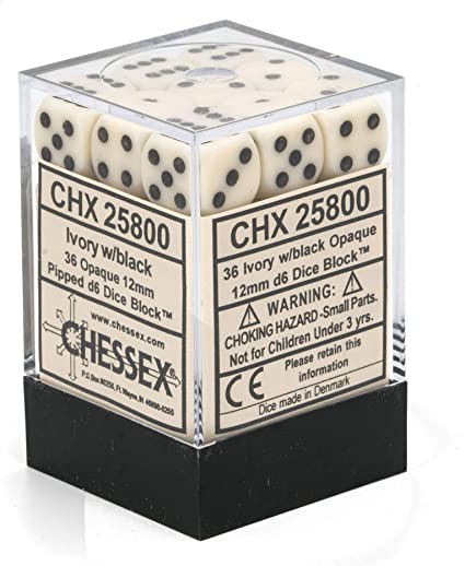 Chessex Dice - 12mm d6 Dice Block (36 Dice) | Nerdhalla Games