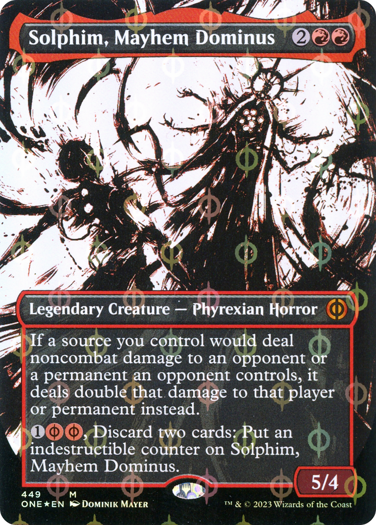 Solphim, Mayhem Dominus (Borderless Ichor Step-and-Compleat Foil) [Phyrexia: All Will Be One] | Nerdhalla Games