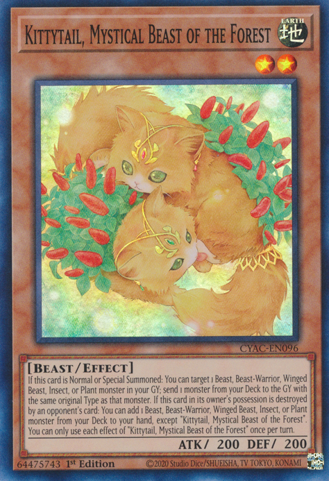 Kittytail, Mystical Beast of the Forest [CYAC-EN096] Super Rare | Nerdhalla Games