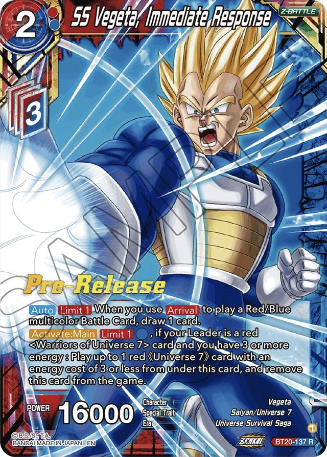 SS Vegeta, Immediate Response (BT20-137) [Power Absorbed Prerelease Promos] | Nerdhalla Games