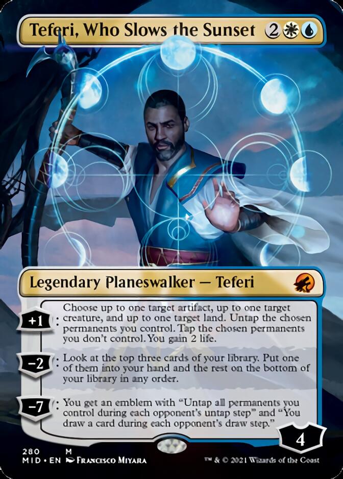 Teferi, Who Slows the Sunset (Borderless) [Innistrad: Midnight Hunt] | Nerdhalla Games