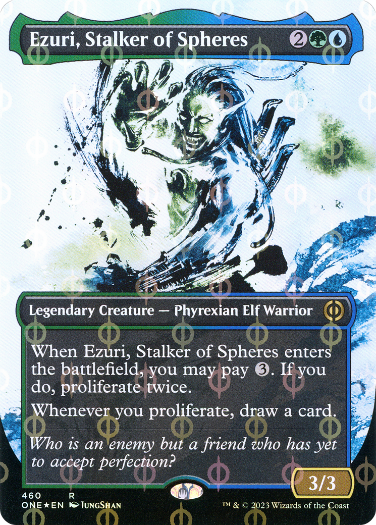 Ezuri, Stalker of Spheres (Borderless Ichor Step-and-Compleat Foil) [Phyrexia: All Will Be One] | Nerdhalla Games