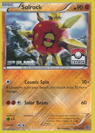 Solrock (64/146) (2nd Place League Challenge Promo) [XY: Base Set] | Nerdhalla Games