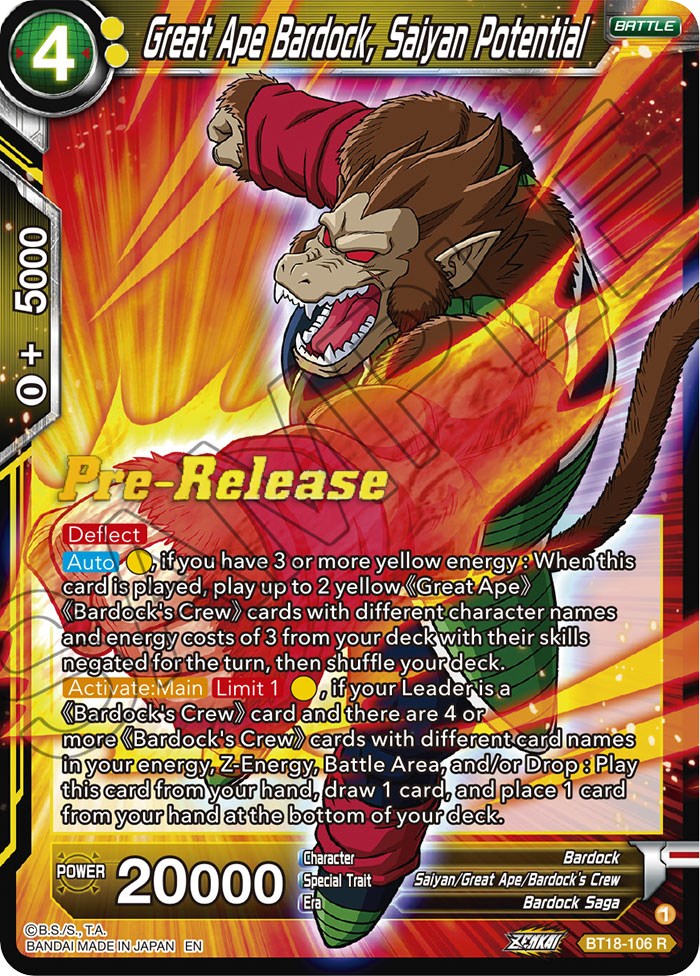 Great Ape Bardock, Saiyan Potential (BT18-106) [Dawn of the Z-Legends Prerelease Promos] | Nerdhalla Games