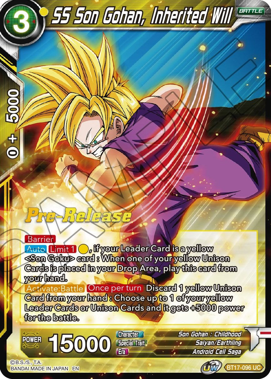 SS Son Gohan, Inherited Will (BT17-096) [Ultimate Squad Prerelease Promos] | Nerdhalla Games