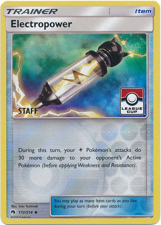 Electropower (172/214) (League Promo Staff) [Sun & Moon: Lost Thunder] | Nerdhalla Games