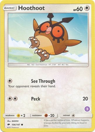 Hoothoot (106/147) (Deck Exclusive #1) [Sun & Moon: Trainer Kit - Alolan Sandslash] | Nerdhalla Games