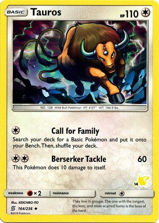 Tauros (164/236) (Pikachu Stamp #14) [Battle Academy 2020] | Nerdhalla Games