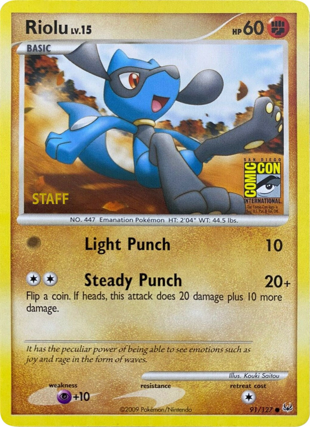 Riolu (91/127) (SDCC 2009) (Staff) [Platinum: Base Set] | Nerdhalla Games