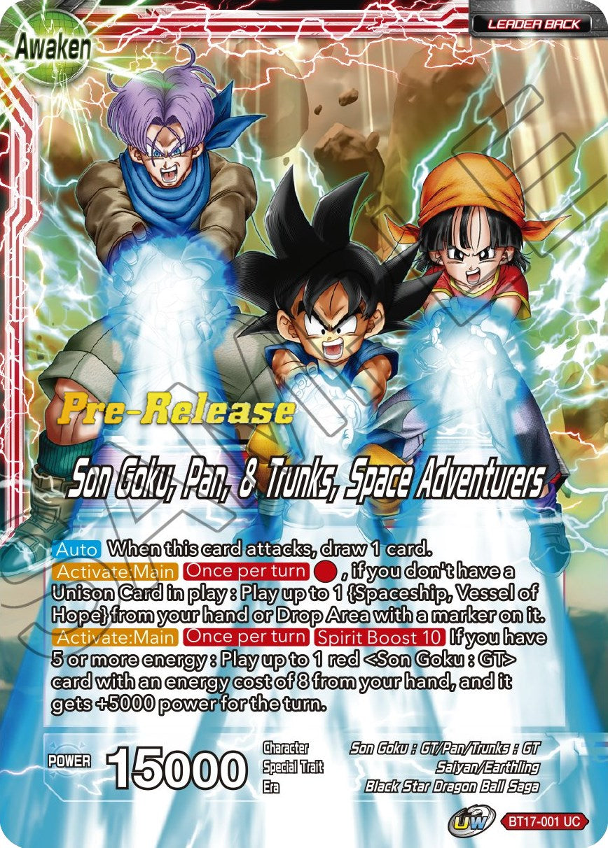 Son Goku // Son Goku, Pan, and Trunks, Space Adventurers (BT17-001) [Ultimate Squad Prerelease Promos] | Nerdhalla Games